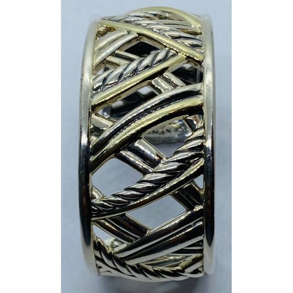 David Yurman Sterling Silver 18k Gold Papyrus Two Tone Wide Cuff Bangle Bracelet - Picture 10 of 10